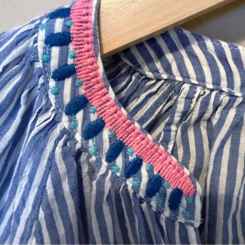 Lilly Pulitzer Taelynn Oxford Blue White Stripe Embroidered Long Sleeve XS - Picture 4 of 8